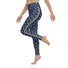 Load image into Gallery viewer, Navy Palm Tree Chakra Stripe High Waist Yoga Leggings
