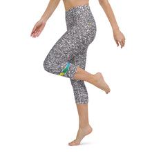 Load image into Gallery viewer, Silver Glitter High Waist Yoga Capri Leggings