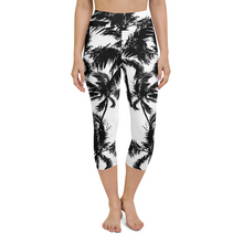 Load image into Gallery viewer, Black + White Palm Tree High Waist Yoga Capri Leggings
