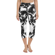 Load image into Gallery viewer, Black + White Palm Tree High Waist Yoga Capri Leggings