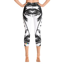 Load image into Gallery viewer, Black + White Palm Tree High Waist Yoga Capri Leggings
