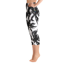 Load image into Gallery viewer, Black + White Palm Tree High Waist Yoga Capri Leggings
