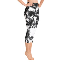 Load image into Gallery viewer, Black + White Palm Tree High Waist Yoga Capri Leggings