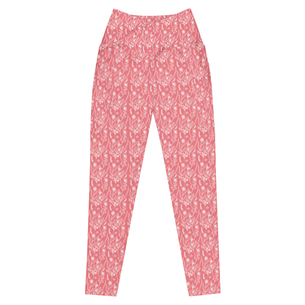 Peach Wildflower Crossover leggings with Pockets