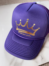 Load image into Gallery viewer, Purple + Gold Crown Trucker Hat
