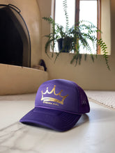 Load image into Gallery viewer, Purple + Gold Crown Trucker Hat
